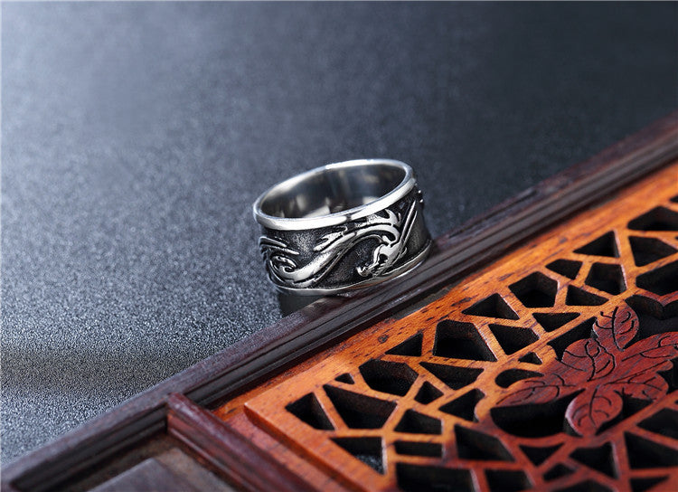 Chinese Dragon Titanium Ring For Men Unisex Retro Style Protection Statement Planderful