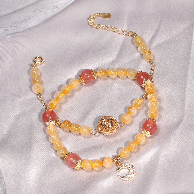Golden Hair Crystal and Garnet Bead Bracelet for Women