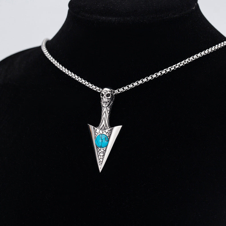 Steel Necklace - Vintage Arrow Design For Men With Retro Turquoise Accent And Everyday Style