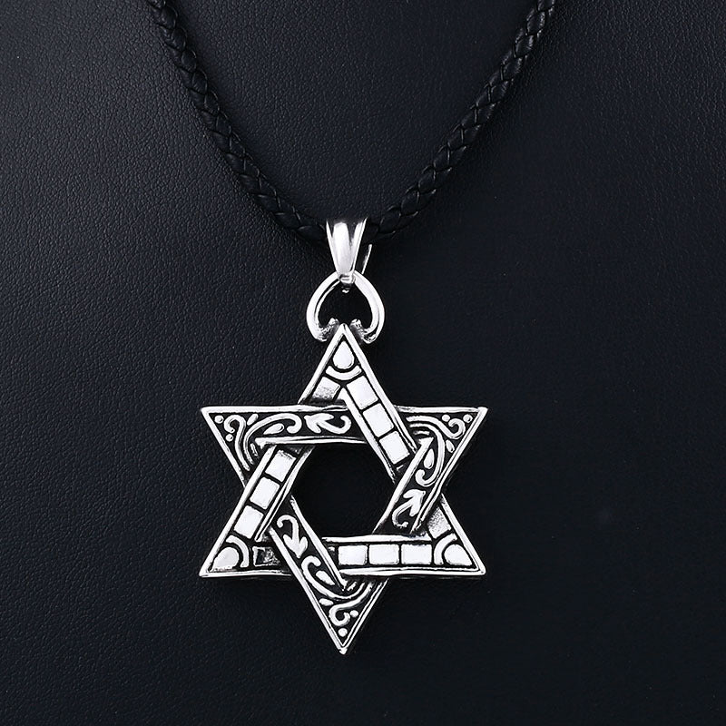 Titanium Steel Retro Hexagram Pendant for Men - European and American Style Jewelry