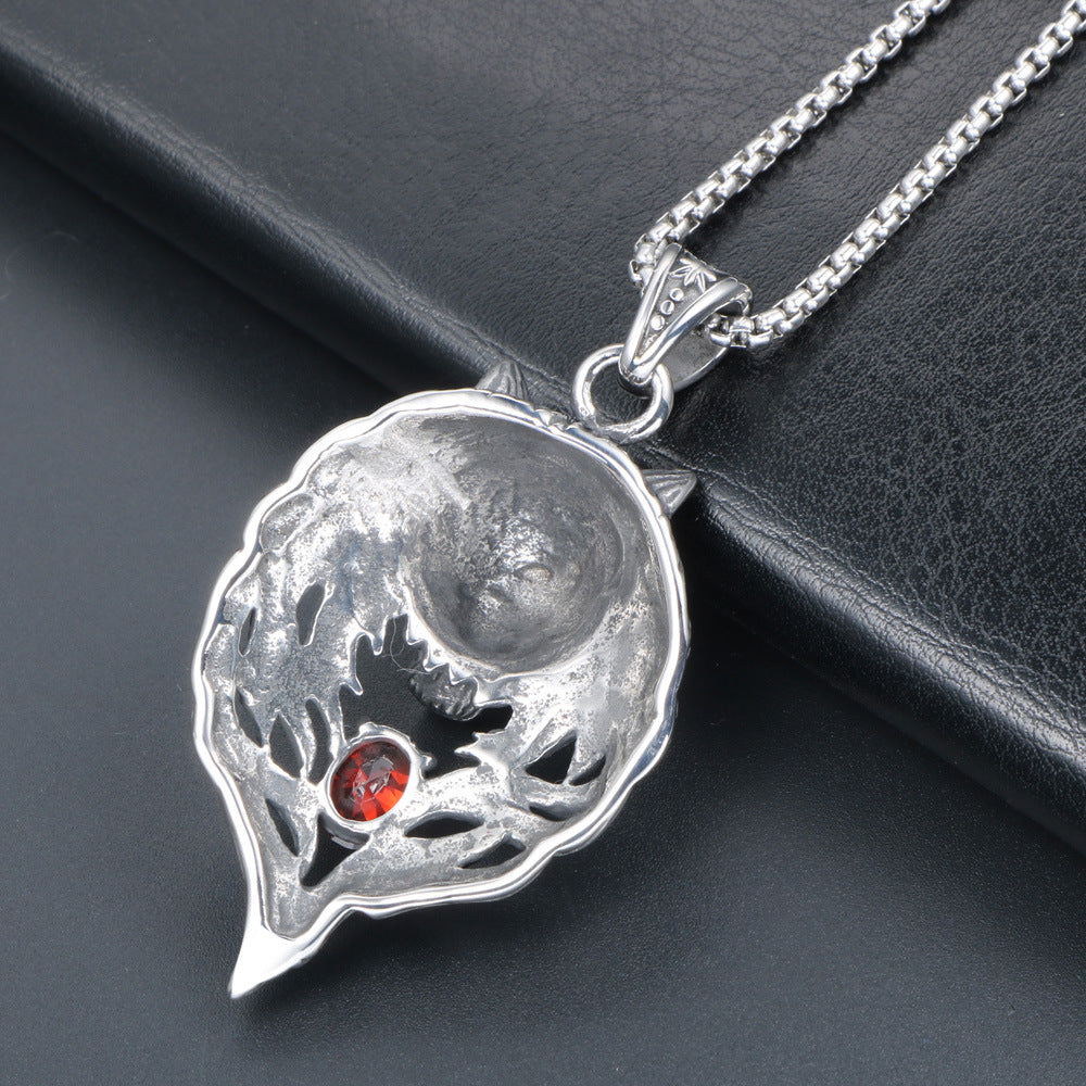 Trendy Double-Sided Fox Pendant Necklace in Titanium Steel with Zircon Accents for Men