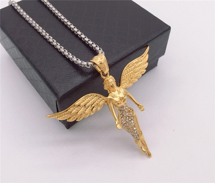 Angel Wings Pendant Titanium Steel Unisex Protection Statement By Planderful Everyday Genie