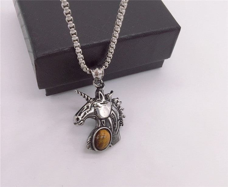 Planderful Titanium Stainless Steel Unicorn Pendant Personalized Korean Edition Unisex Protection Jewelry For Him And Her