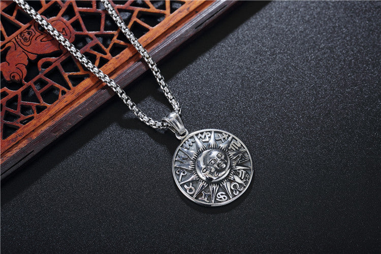 Planderful Stainless Steel Constellation Pendant Vintage Stars Moon Sun For Men Unisex Protection Gift