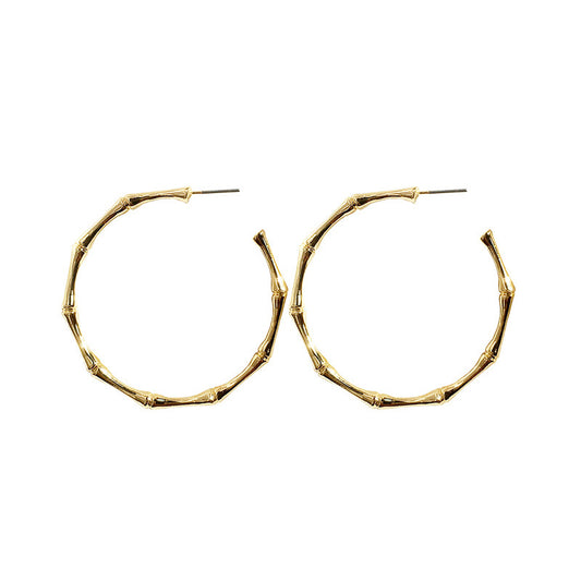 Bohemian Chic Alloy Bamboo Hoop Earrings - Trendy Boho Statement Jewelry