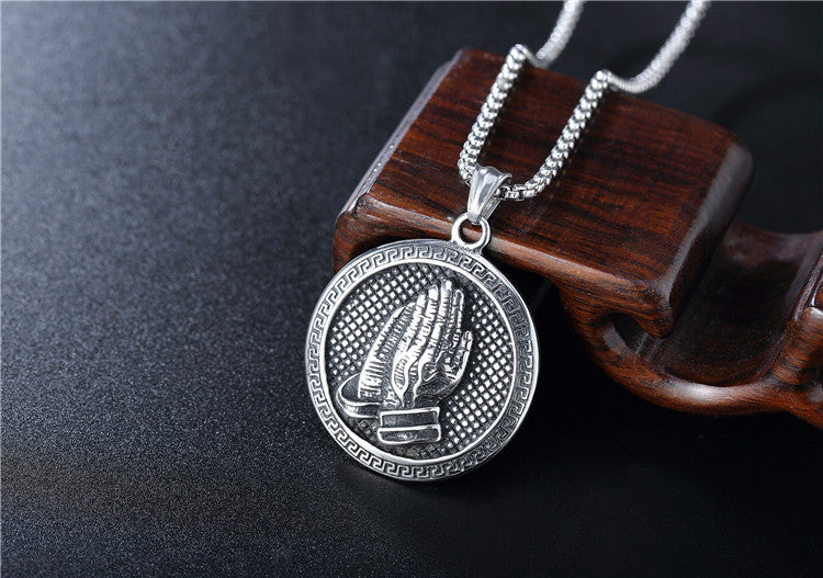 Planderful Prayer Hands Pendant Retro Titanium Steel Unisex Religious Jewelry For Men Personalised Protection