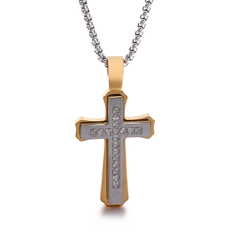 Customizable European and American Men's Stainless Steel Classic Cross Pendant Necklace with Chain