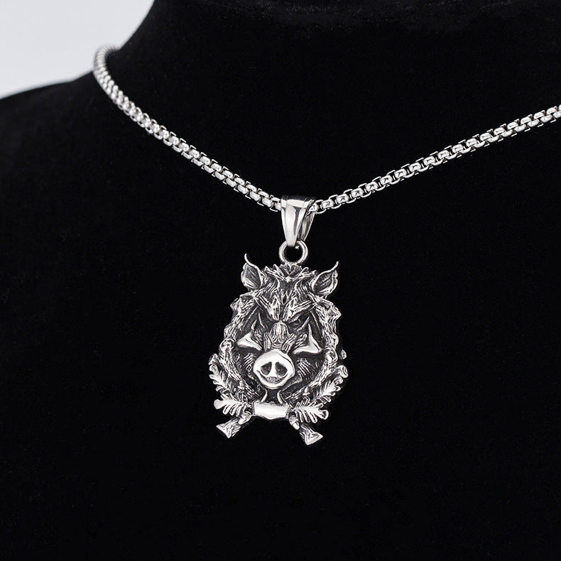 Steel Necklace – Statement Animal Mountain Pig
