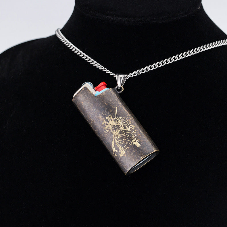Steel Necklace - Elegant Religious Guan Gong Pendant