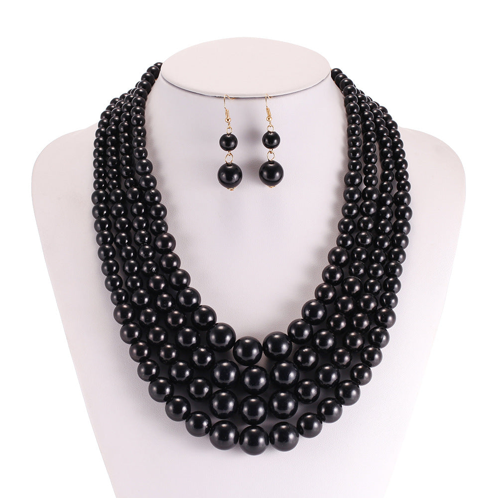 Pearl Necklace and Beaded Sweater Chain Set - African Bride Collection