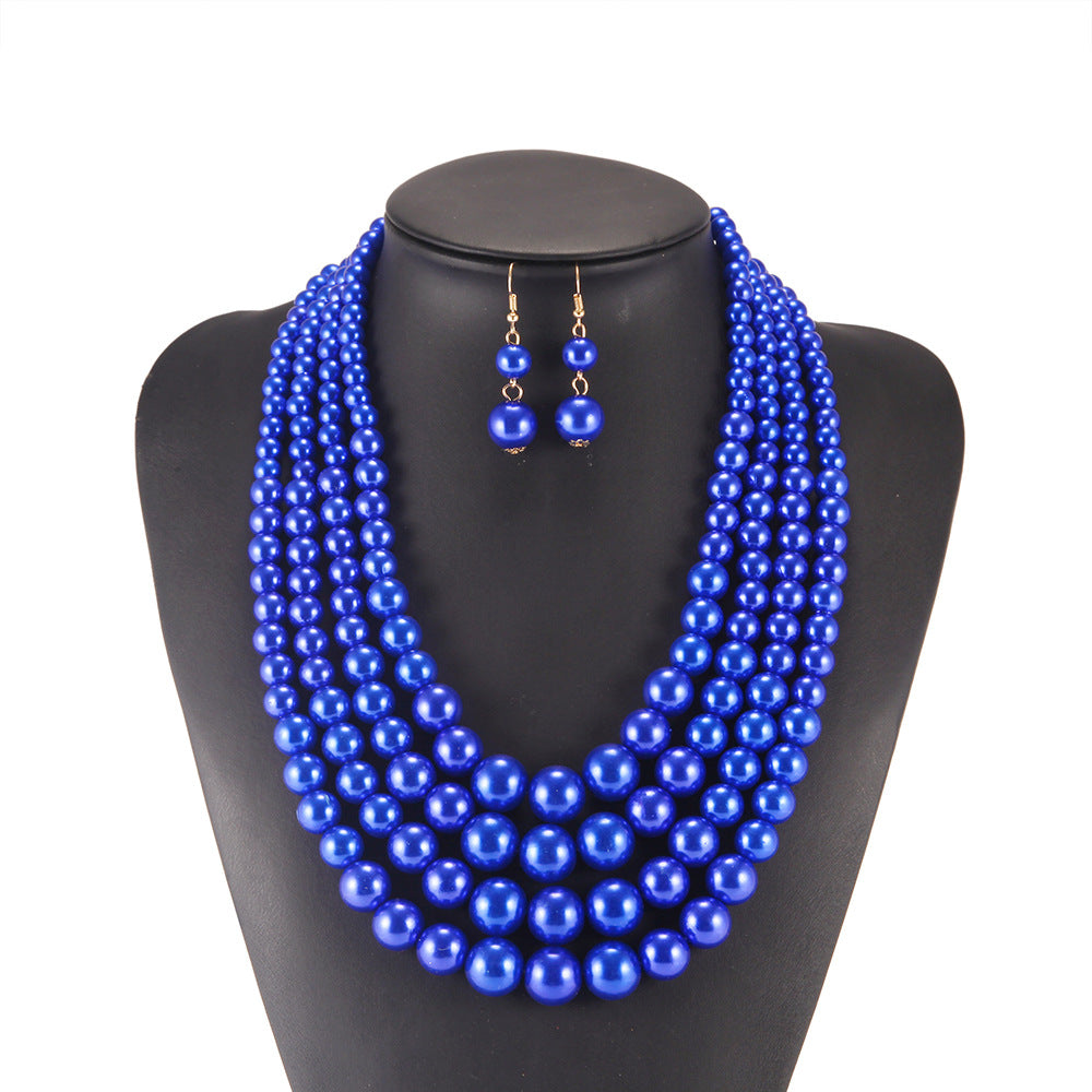 Pearl Necklace and Beaded Sweater Chain Set - African Bride Collection