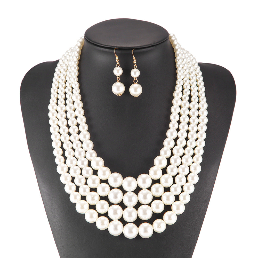 Pearl Necklace and Beaded Sweater Chain Set - African Bride Collection