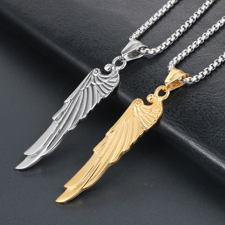 Titanium Steel Wing Pendant Necklace - Trendy Hip-Hop Jewelry for Men and Women