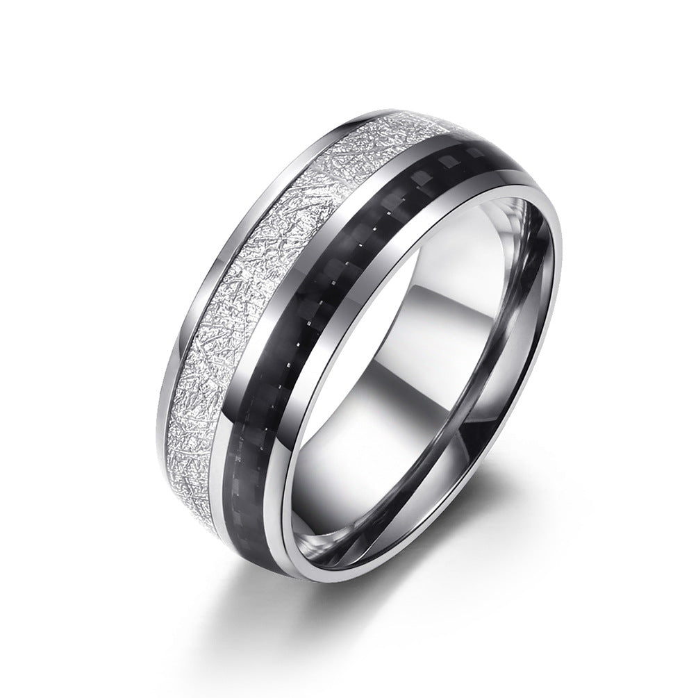 Steel Ring – Luxury Men's Band With Inlaid Carbon Fiber Wood Leather Titanium Planderful Everyday Genie