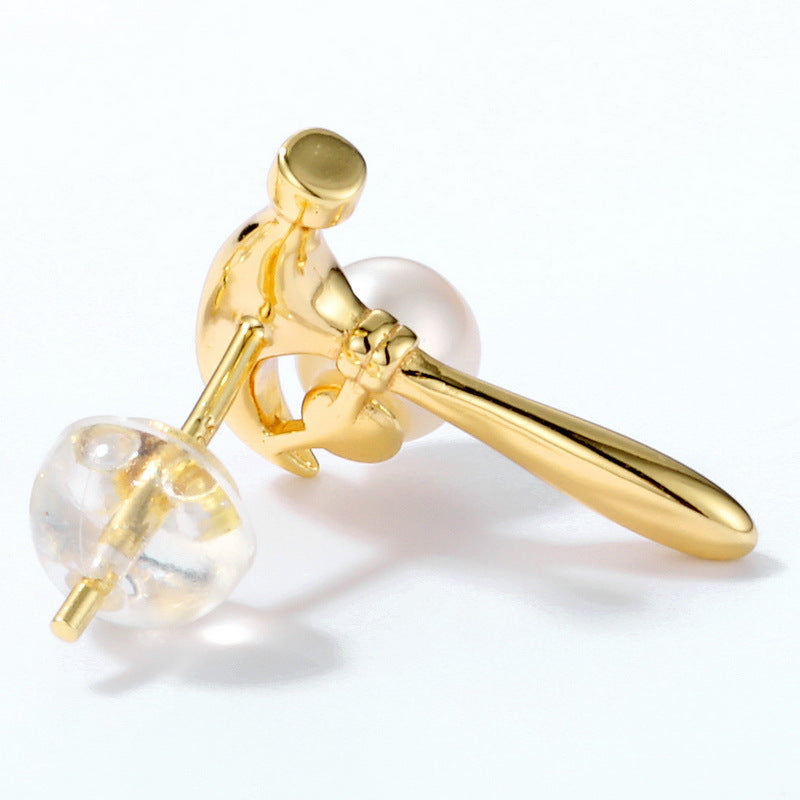 Natural Freshwater Pearl Hammer Sterling Silver Stud Earrings