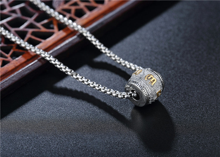 Planderful Six Character Mantra Rotating Bead Pendant Titanium Steel Unisex Jewelry Premium Protection Statement