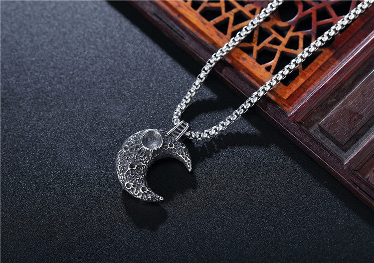 Planderful Moon Pendant Necklace Personalized Retro Moon Surface Titanium Stainless Steel Unisex Protection Statement