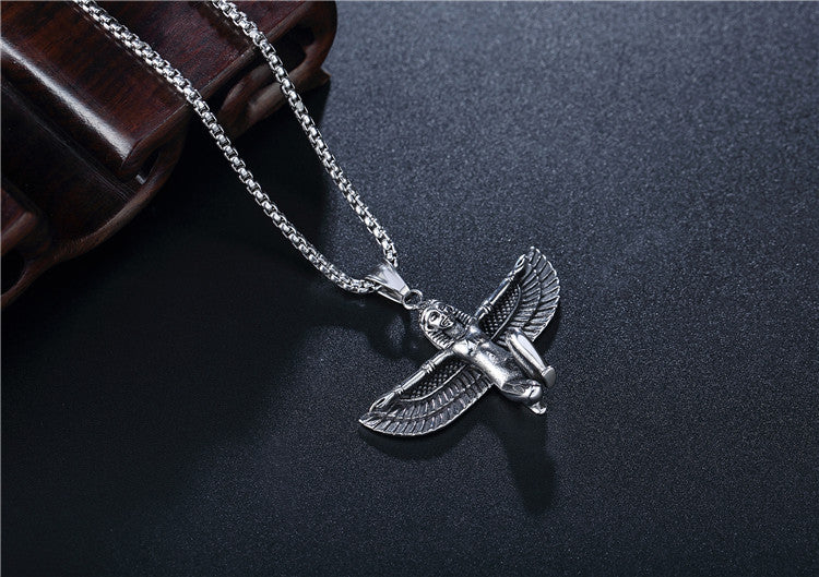 Planderful Egyptian Pharaoh Pendant Necklace Unisex Vintage Titanium Steel Protection Statement Jewelry