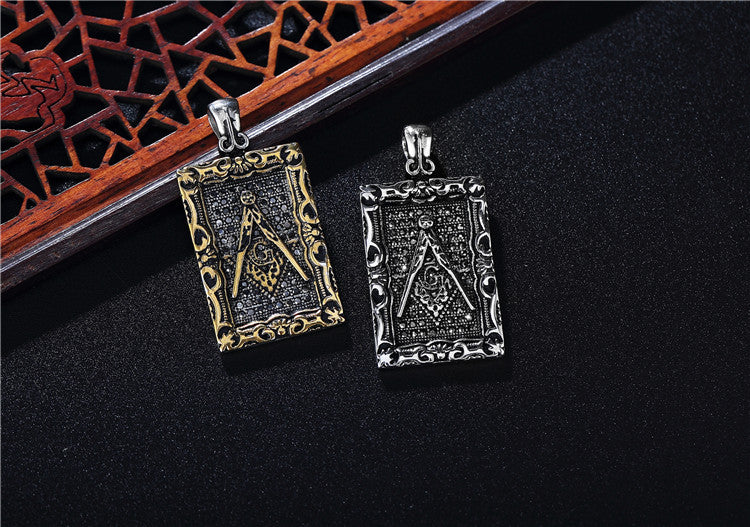 Planderful Masonic Pendant For Men Unisex Personalized Retro Zircon Tag Necklace In Titanium Steel