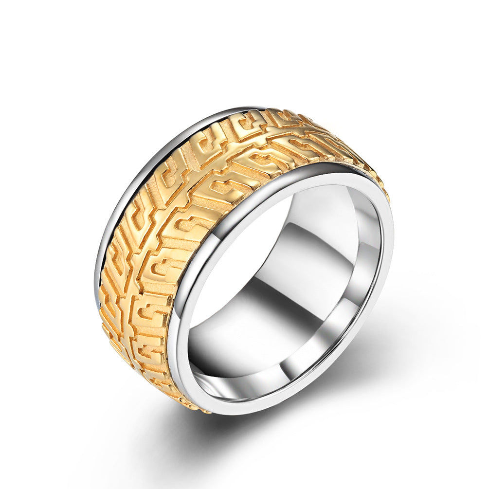 Planderful Rotatable Tire Pattern Ring For Men Hip Hop Street Style Steel Jewelry Gift
