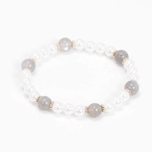 Moonlit Grey Crystal and Pearl Bracelet - Elegant Handcrafted Gift for Her