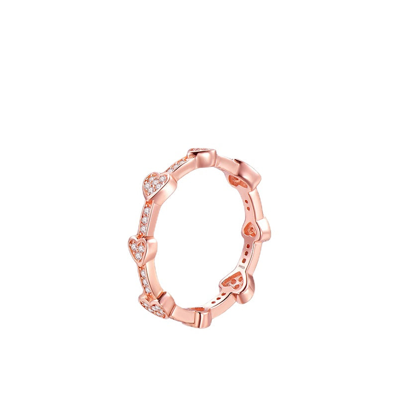 Sterling Silver Heart-shaped Ring with Zircon Stacking for Women