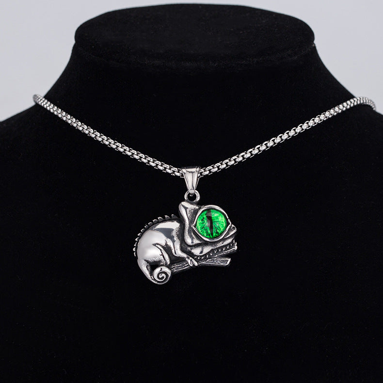 Steel Necklace - Vintage Lizard Pendant Necklace For Men Everyday Streetwear Accessory By Planderful