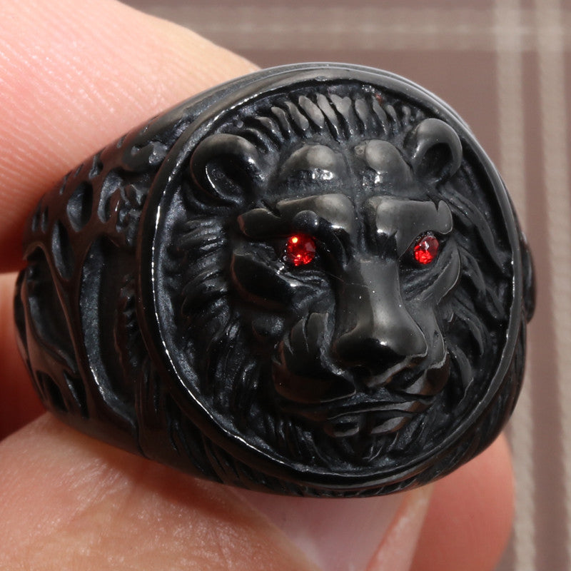 Planderful Stainless Steel Red Eyed Lion Ring Unisex Protective Jewelry For Men And Women