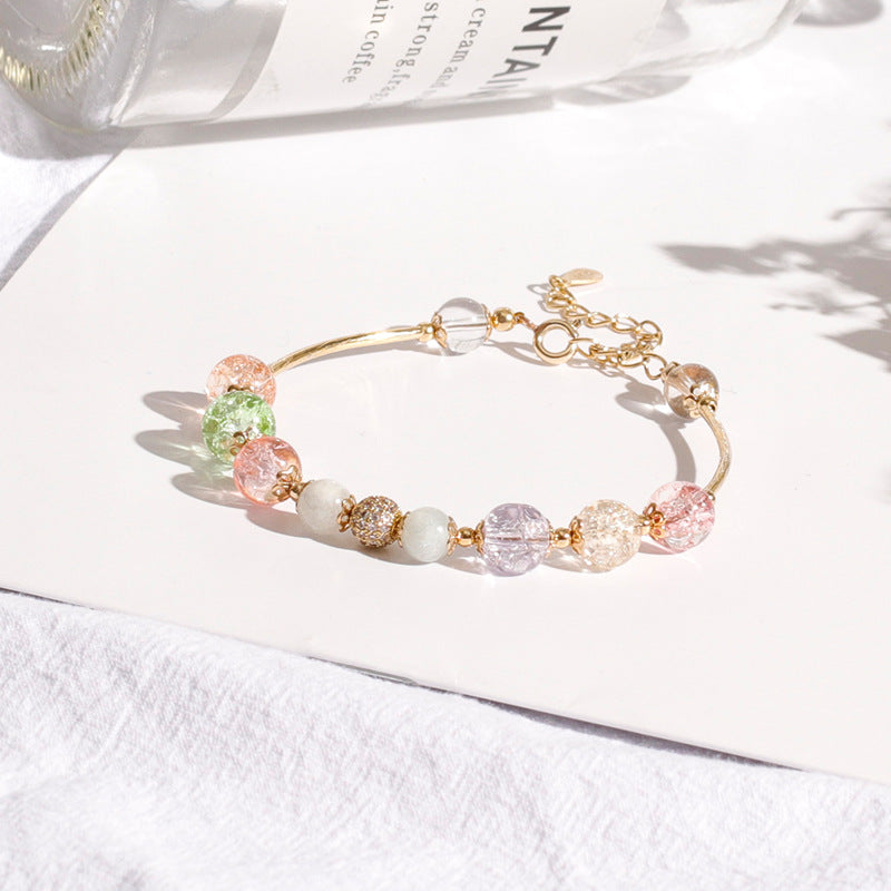 Strawberry, Pink and White Crystal Popcorn Stone Bracelet with Sterling Silver Details