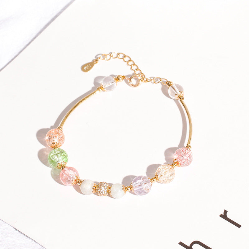 Strawberry, Pink and White Crystal Popcorn Stone Bracelet with Sterling Silver Details