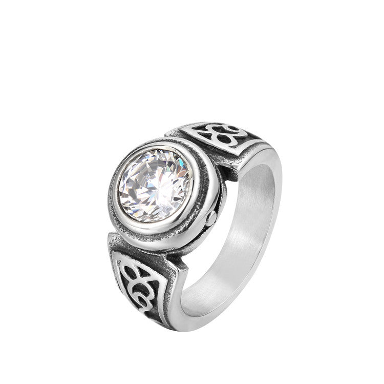 Mens Titanium Steel Ring Personalized Retro Gemstone By Planderful Unisex Protection Statement