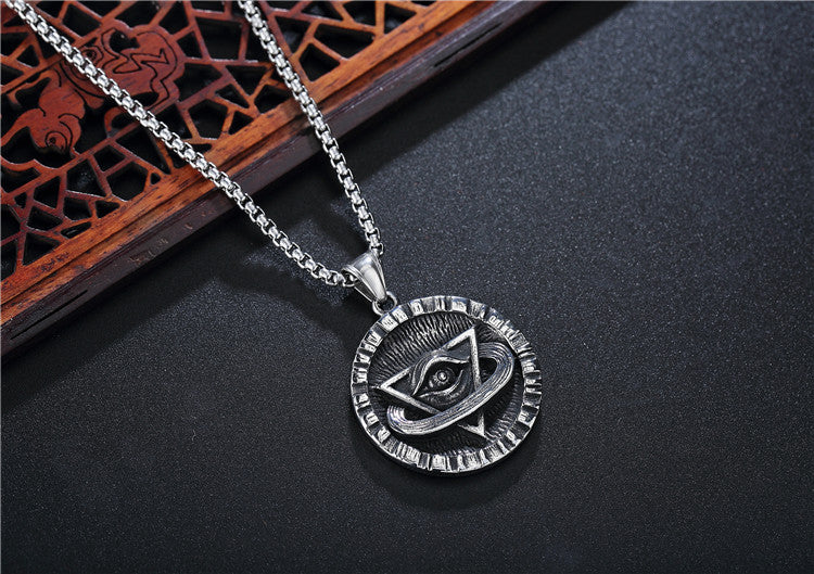 Planderful Freemasonry Eye Triangle Pendant Titanium Steel Unisex Jewelry For Protection And Statement