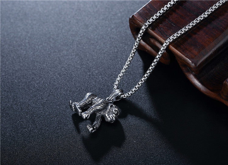 Planderful Everyday Genie Titanium Steel Pendant Gorilla Necklace For Unisex Protection