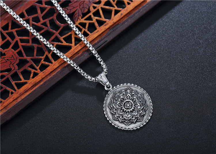 Planderful Lotus Buddha Pendant Necklace Titanium Steel Unisex Personalized Protection Statement