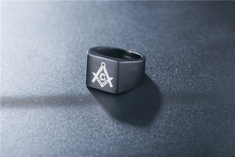 Planderful Masonic Logo Titanium Steel Ring For Unisex Style Bold Durable Protection Statement For Men And Women