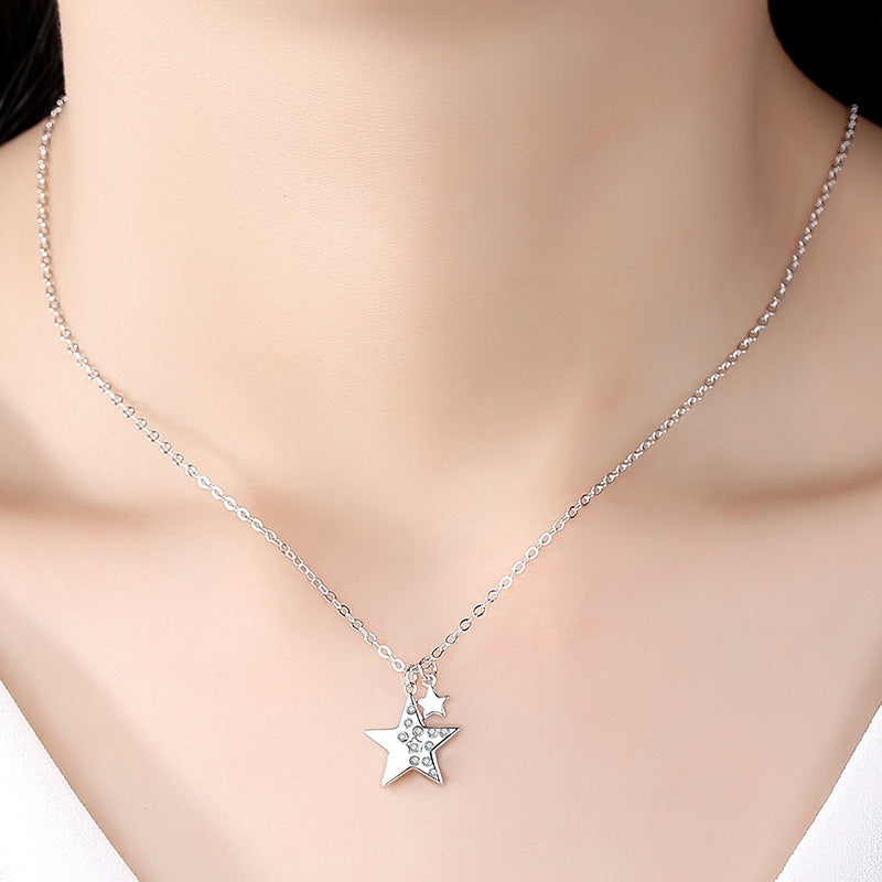 925 Sterling Silver Double Star Necklace For Women By Planderful Everyday Genie Light Luxury Design
