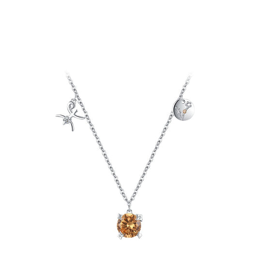 Sterling Silver Pisces Zodiac Necklace with Zircon Gems