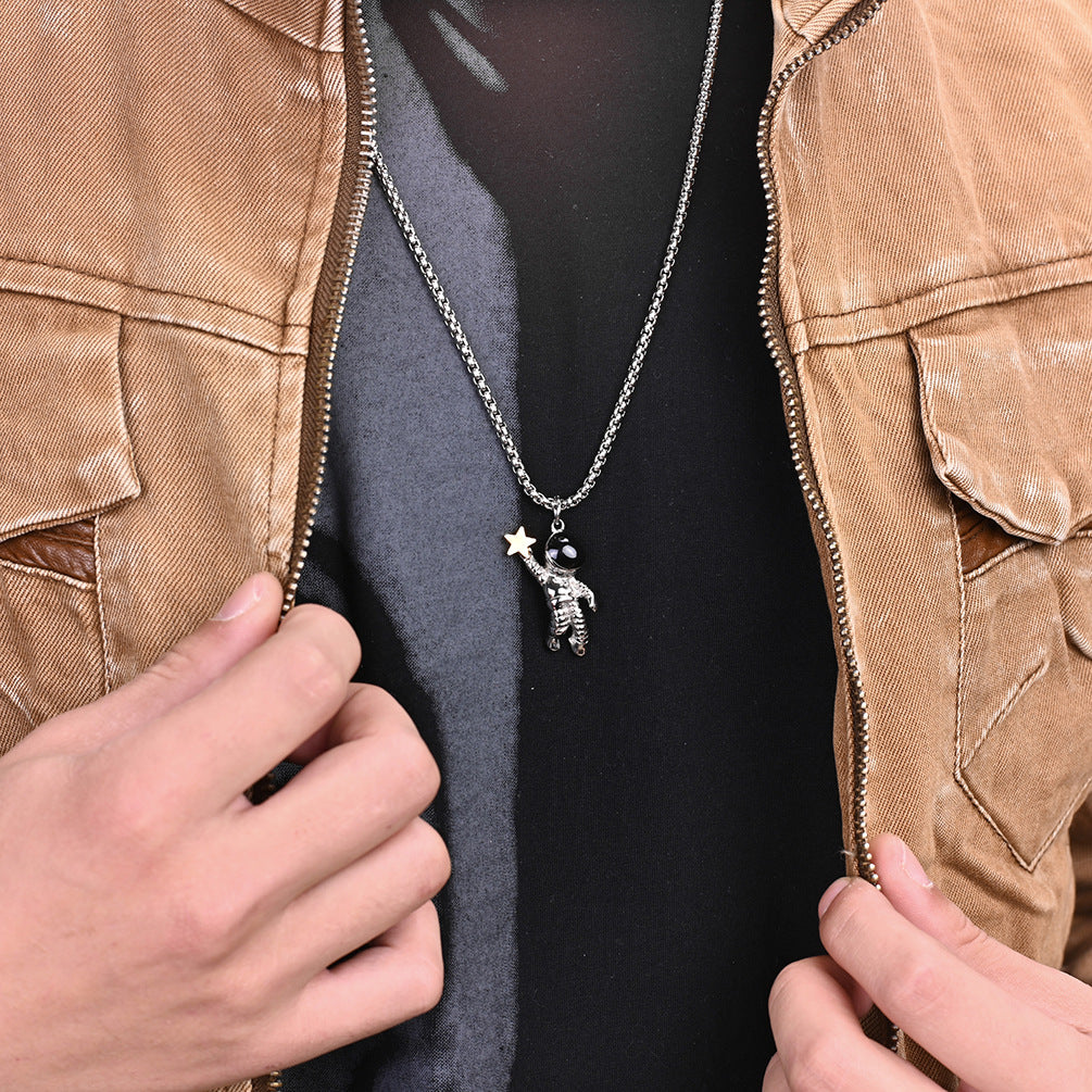 New Star-Picking Astronaut Titanium Steel Pendant Necklace