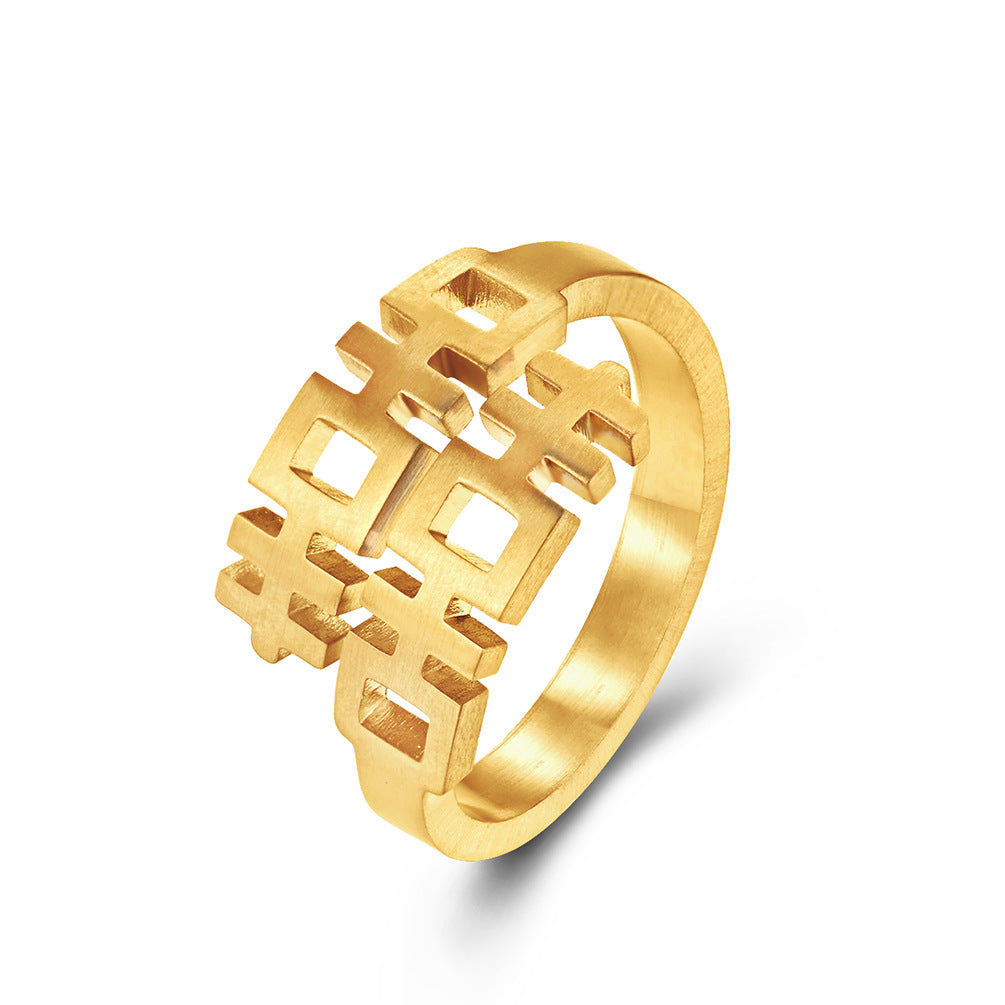 National Style Hipster Ring in 18K Gold Plated Steel
