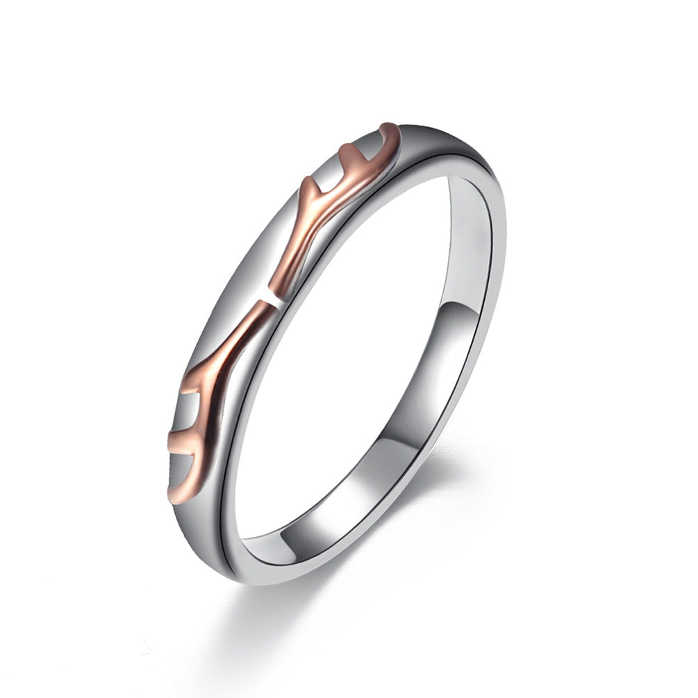 Titanium Steel Antlers Couple Ring Rose Gold Gift for All