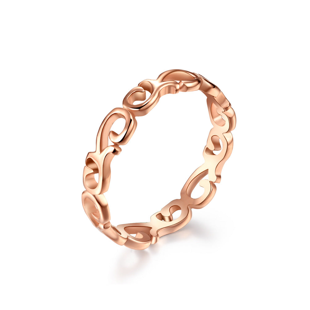 Stainless Steel Rose Gold Plated Hollow Pattern Elegant Women's Ring