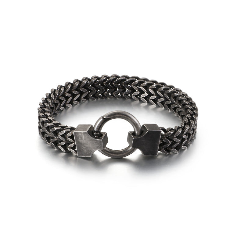 Trendy Men's Double-Layer Fish Scale Bracelet in Titanium Steel - European and American Retro Jewelry