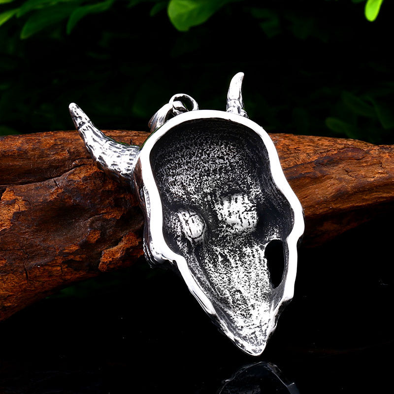Men's Stainless Steel Pendant – Punk Sheep Skull Pendant – Biker Titanium Steel Hair Necklace