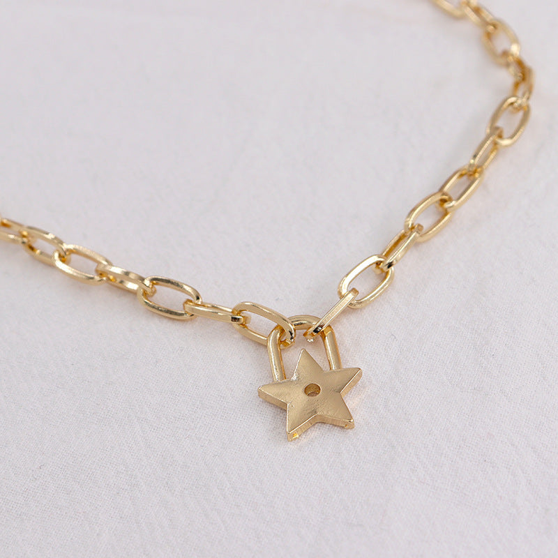 European and American Candy Fruit Five Star Necklace, Trendy Alloy Lock - Female Hip Hop Fashion Jewelry