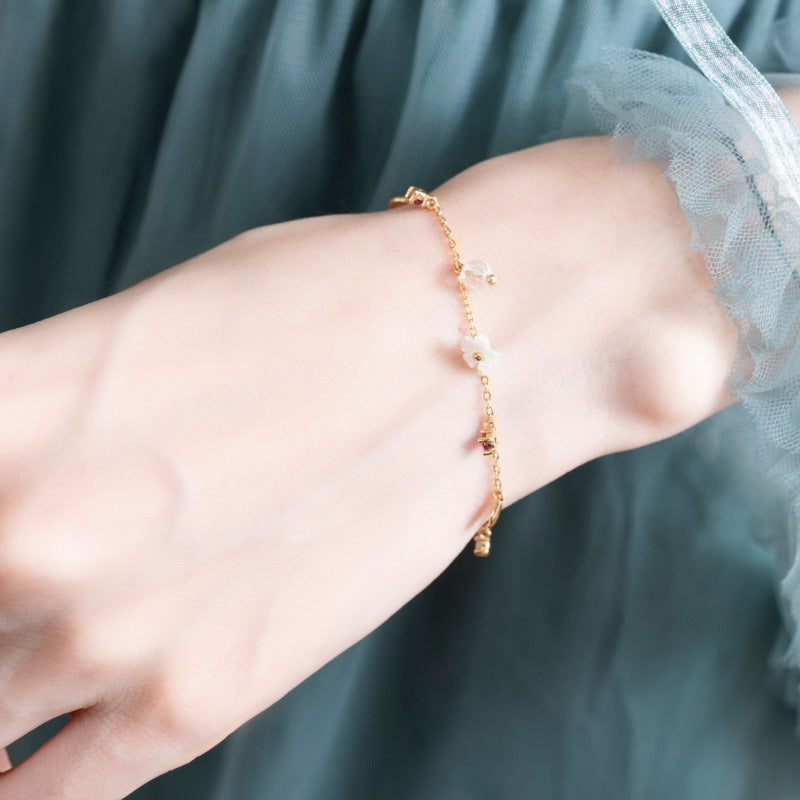 White Pear Blossom Colourful Zircon Sterling Silver Bracelet