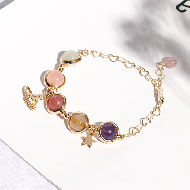 Crystal Strawberry Fortune's Favor Bracelet with Sterling Silver and Peach Blossom Amethyst - Ideal Gift for Girlfriends