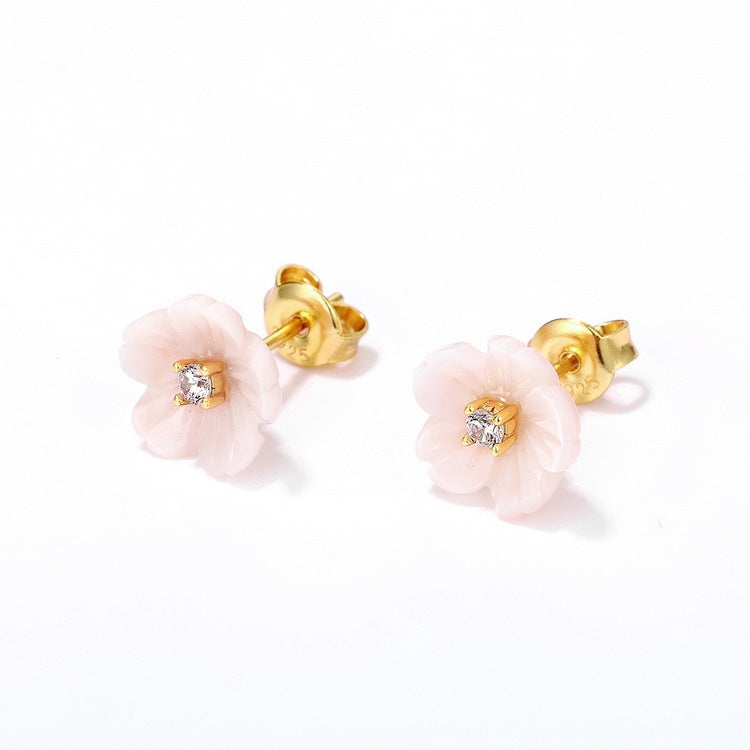 Pink Flower Colourful Zircon Sterling Silvre Stud Earrings