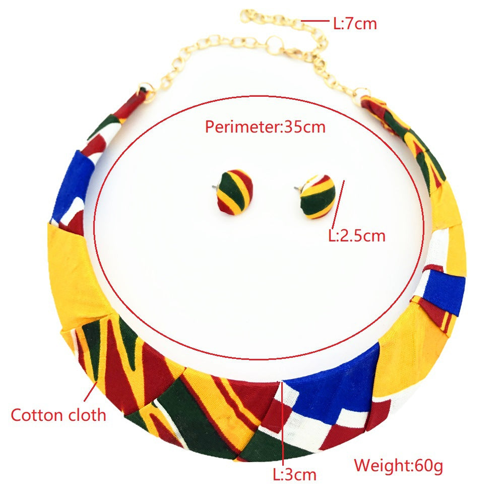 Savanna Rhythms African Style Collars and Choker Necklaces Set with Woven Fabric