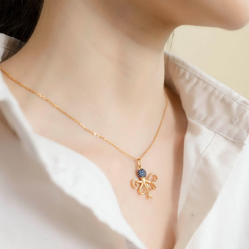 Ocean Series Blue Spinel Zircon Octopus Sterling Silver Pendant