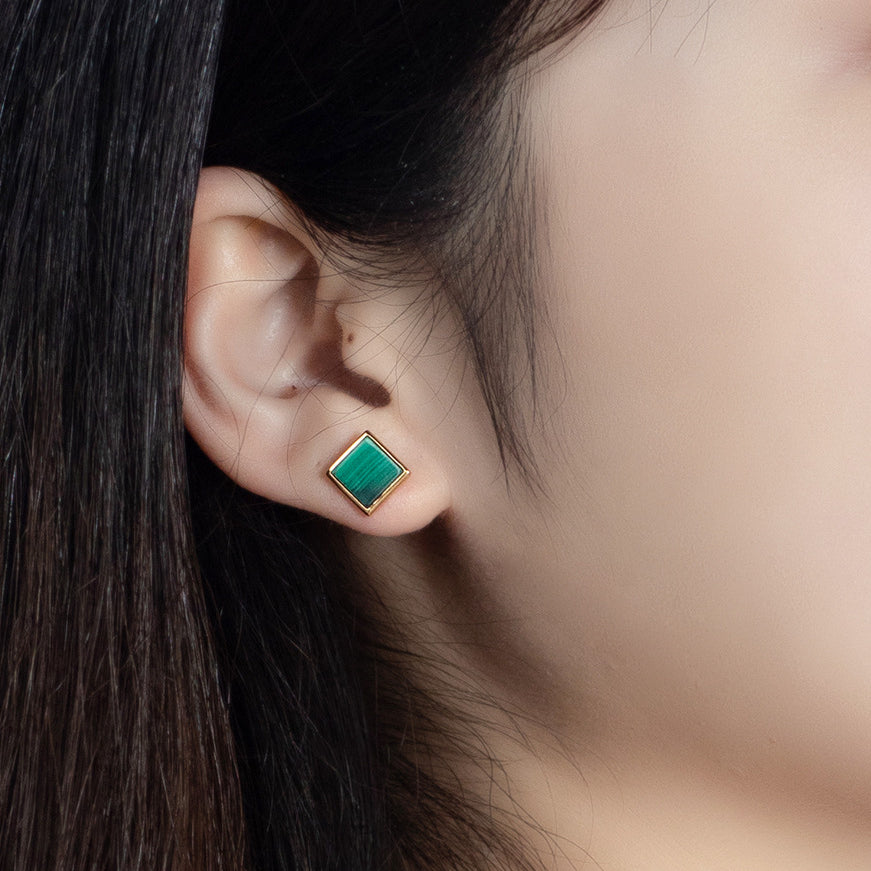 Square Malachite Sterling Silver Stud Earrings